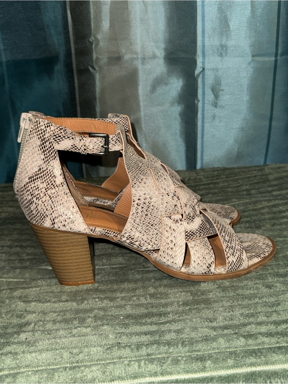 LFL by Lust for Life Beige Snake-Print Strappy Block Heel Sandals
